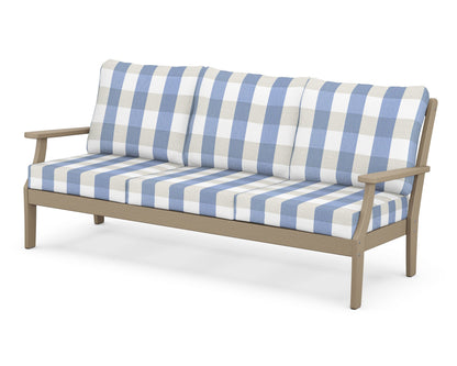 POLYWOOD® Braxton Deep Seating Sofa in Vintage Sahara / Buffalo Plaid Sky Blue
