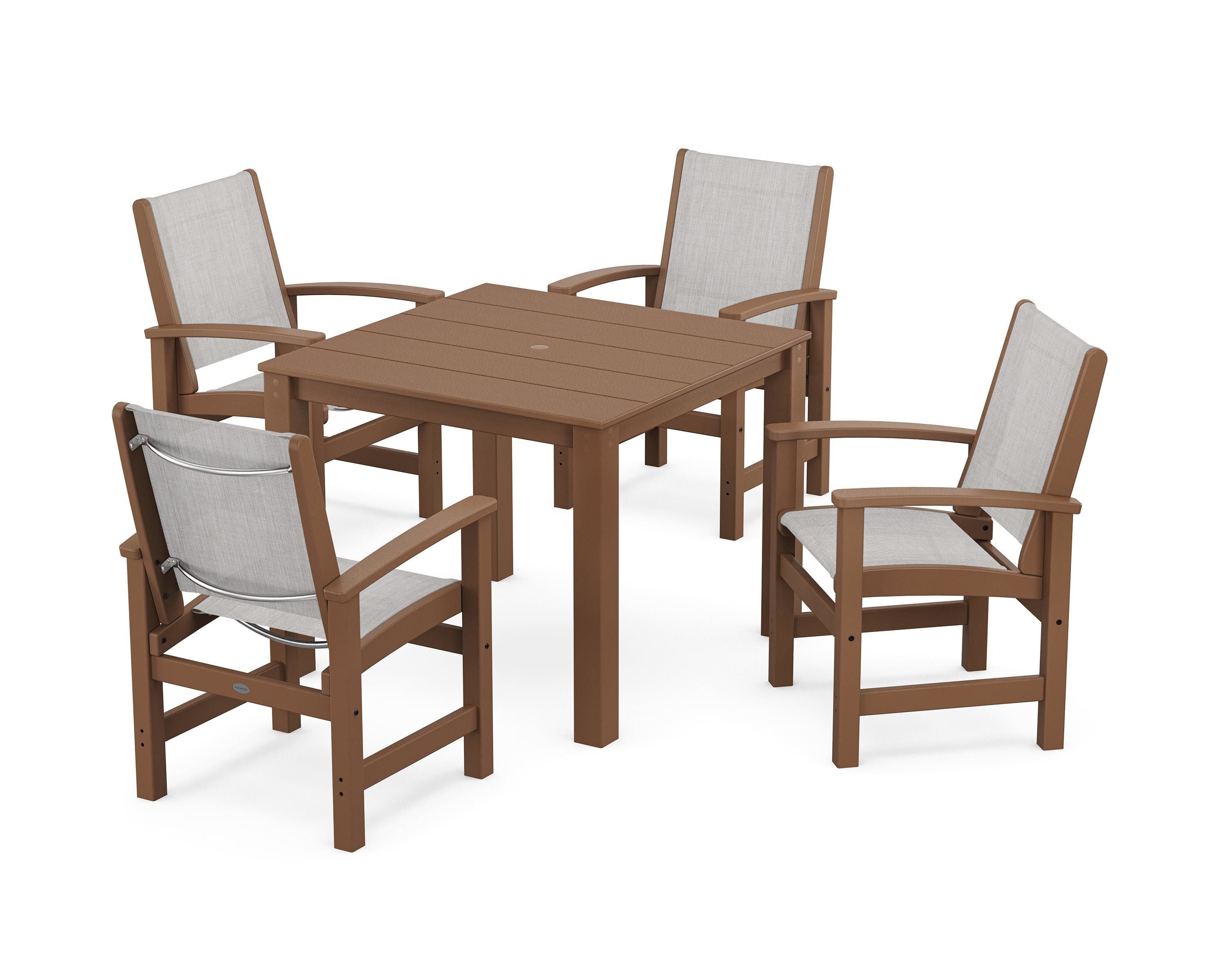 POLYWOOD® Coastal 5-Piece Parsons Dining Set in Teak / Parchment Sling