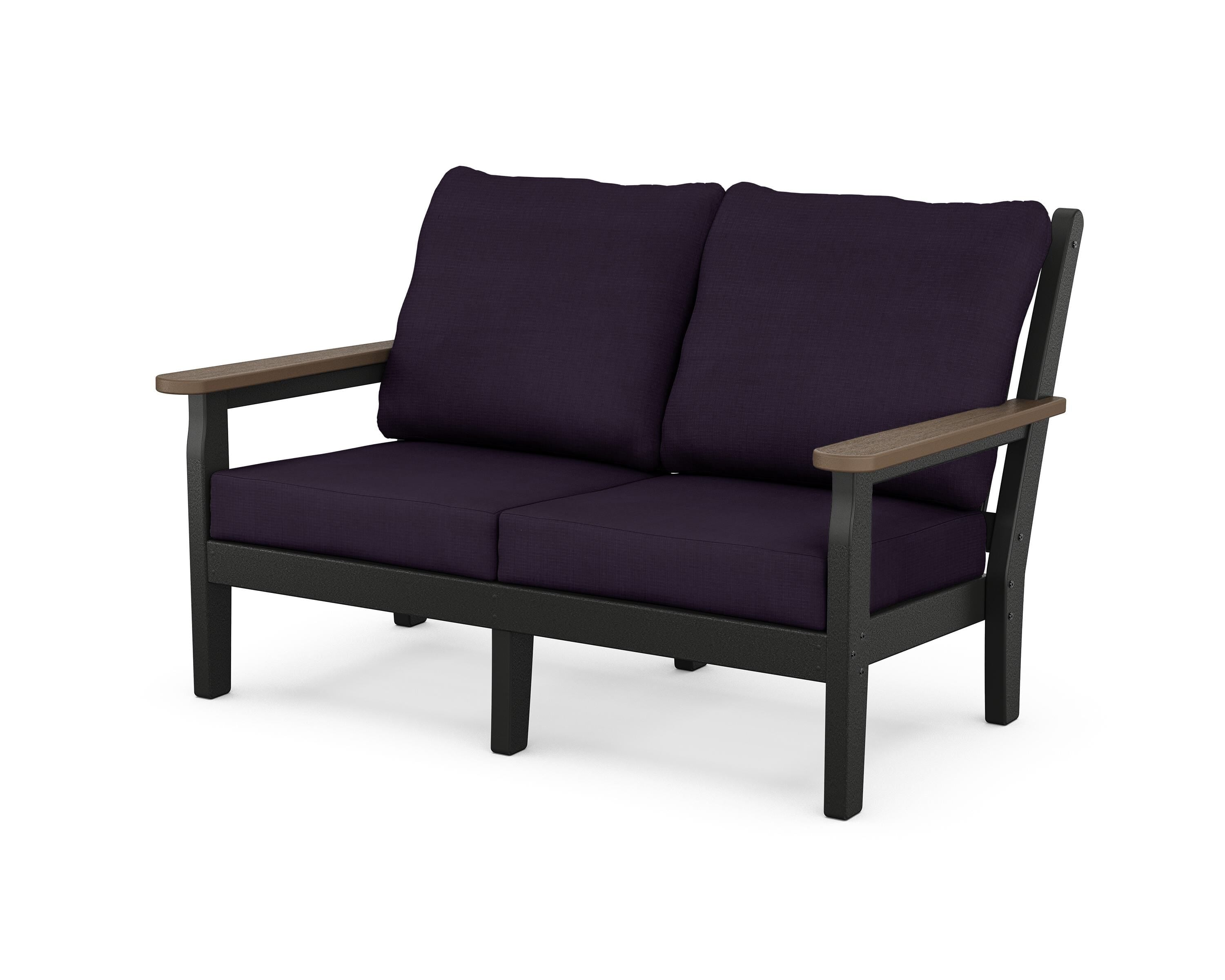 POLYWOOD® Chippendale Deep Seating Loveseat in Black / Kona / Navy Linen