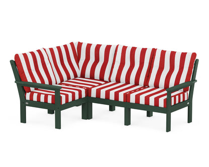 POLYWOOD® Vineyard 4-Piece Sectional in Green / Cabana Stripe Crimson