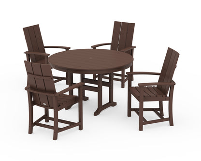 POLYWOOD® Modern Adirondack 5-Piece Round Farmhouse Dining Set in Mahogany