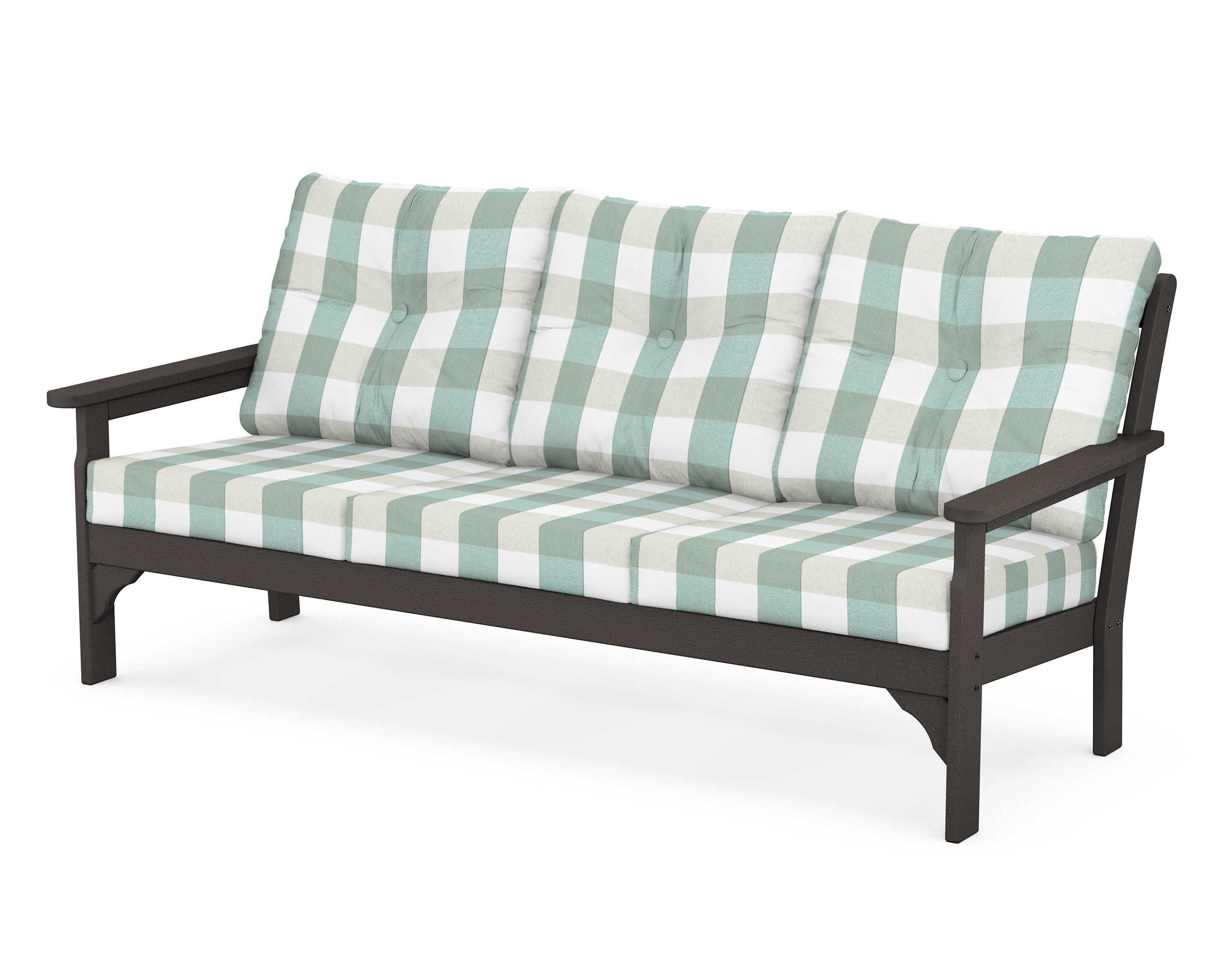 POLYWOOD® Vineyard Deep Seating Sofa in Vintage Coffee / Buffalo Plaid Glacier Spa