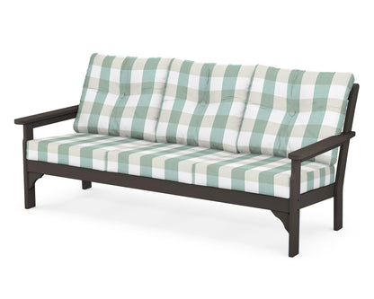 POLYWOOD® Vineyard Deep Seating Sofa in Vintage Coffee / Buffalo Plaid Glacier Spa