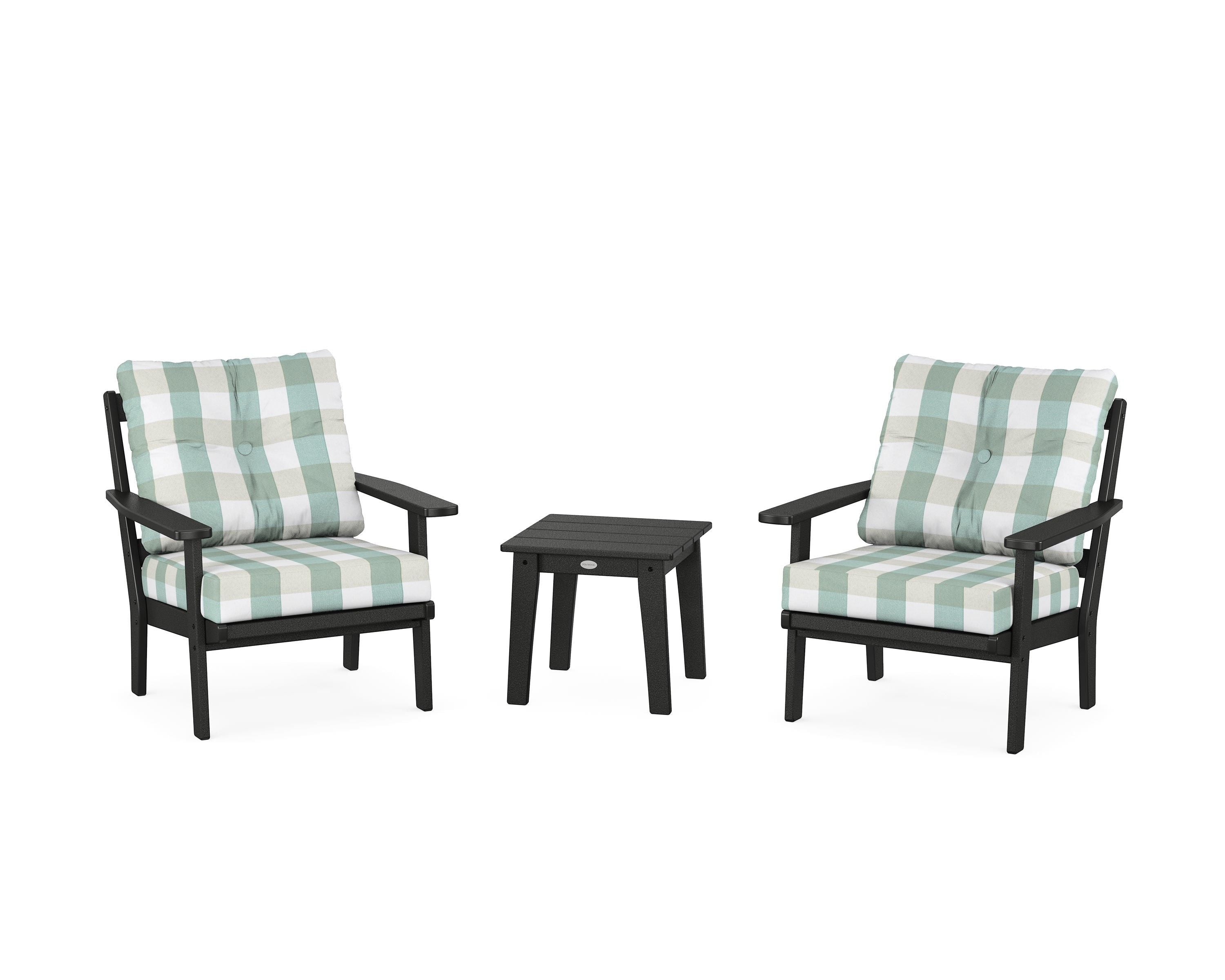 POLYWOOD® Prairie 3-Piece Deep Seating Set in Black / Buffalo Plaid Glacier Spa
