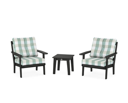 POLYWOOD® Prairie 3-Piece Deep Seating Set in Black / Buffalo Plaid Glacier Spa