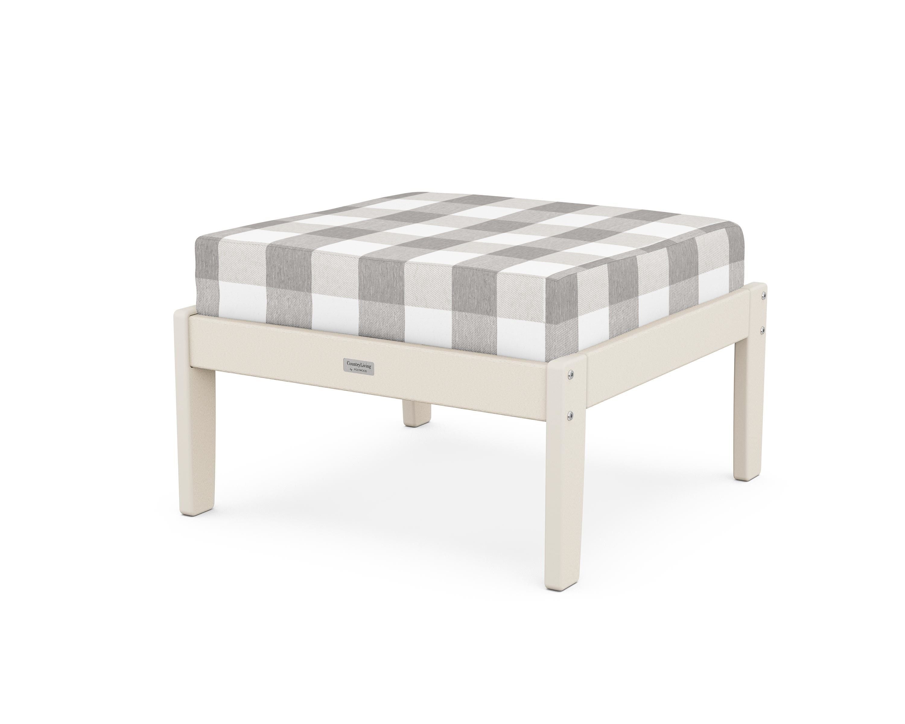 Country Living Cottage Deep Seating Ottoman in Sand / Buffalo Plaid Grey Mist