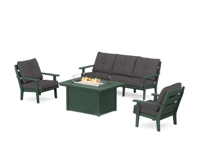 POLYWOOD® Lakeside Deep Seating Fire Pit Table Set in Green / Ash Charcoal