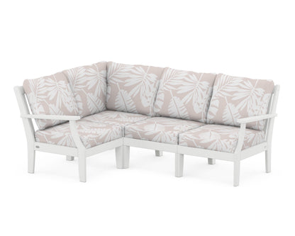 POLYWOOD® Braxton Modular 4-Piece Deep Seating Set in White / Leaf Dune Burlap