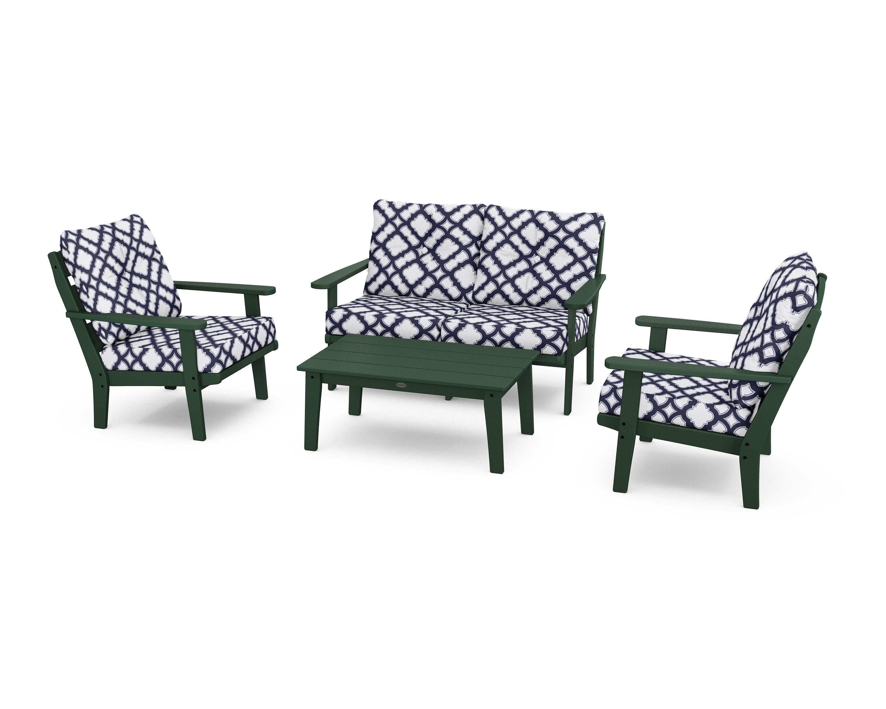 POLYWOOD® Lakeside 4-Piece Deep Seating Set in Green / Trellis Navy