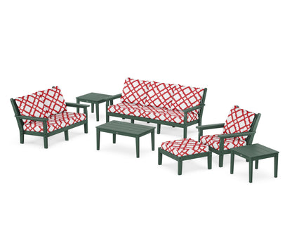 POLYWOOD® Chippendale 7-Piece Deep Seating Set in Green / Trellis Crimson