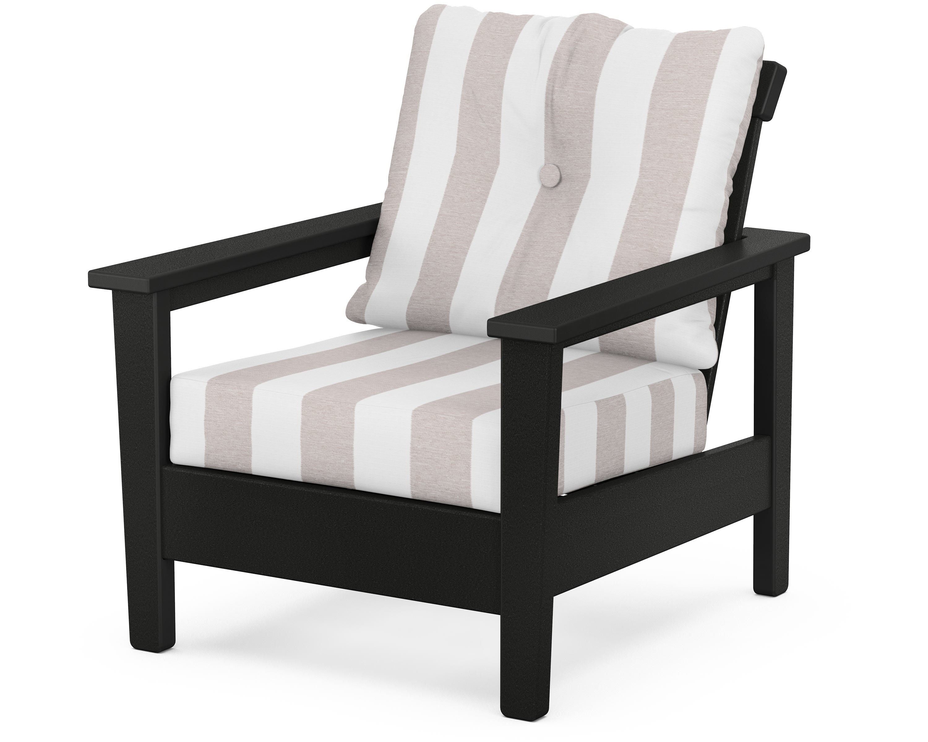 POLYWOOD® Prescott Deep Seating Chair in Black / Cabana Stripe Dune Burlap