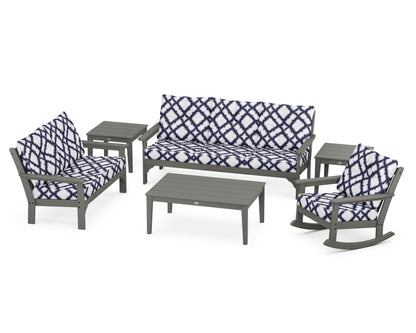 POLYWOOD® Vineyard 6-Piece Deep Seating Set in Slate Grey / Trellis Navy