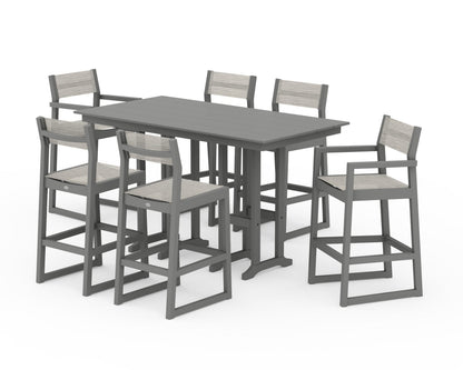 POLYWOOD® EDGE Sling 7-Piece Farmhouse Bar Set in Slate Grey / Birch Sling