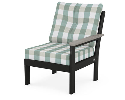 POLYWOOD® Vineyard Modular Right Arm Chair in Black / Driftwood / Buffalo Plaid Glacier Spa
