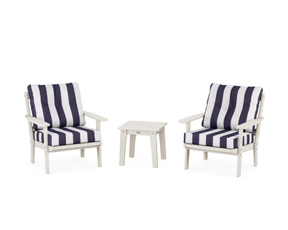 POLYWOOD® Prairie 3-Piece Deep Seating Set in Sand / Cabana Stripe Navy