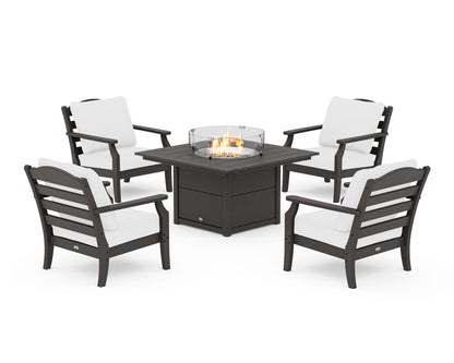 Draper James™ by  POLYWOOD® Savannah 5-Piece Deep Seating Set with Fire Pit Table in Vintage Coffee / Natural