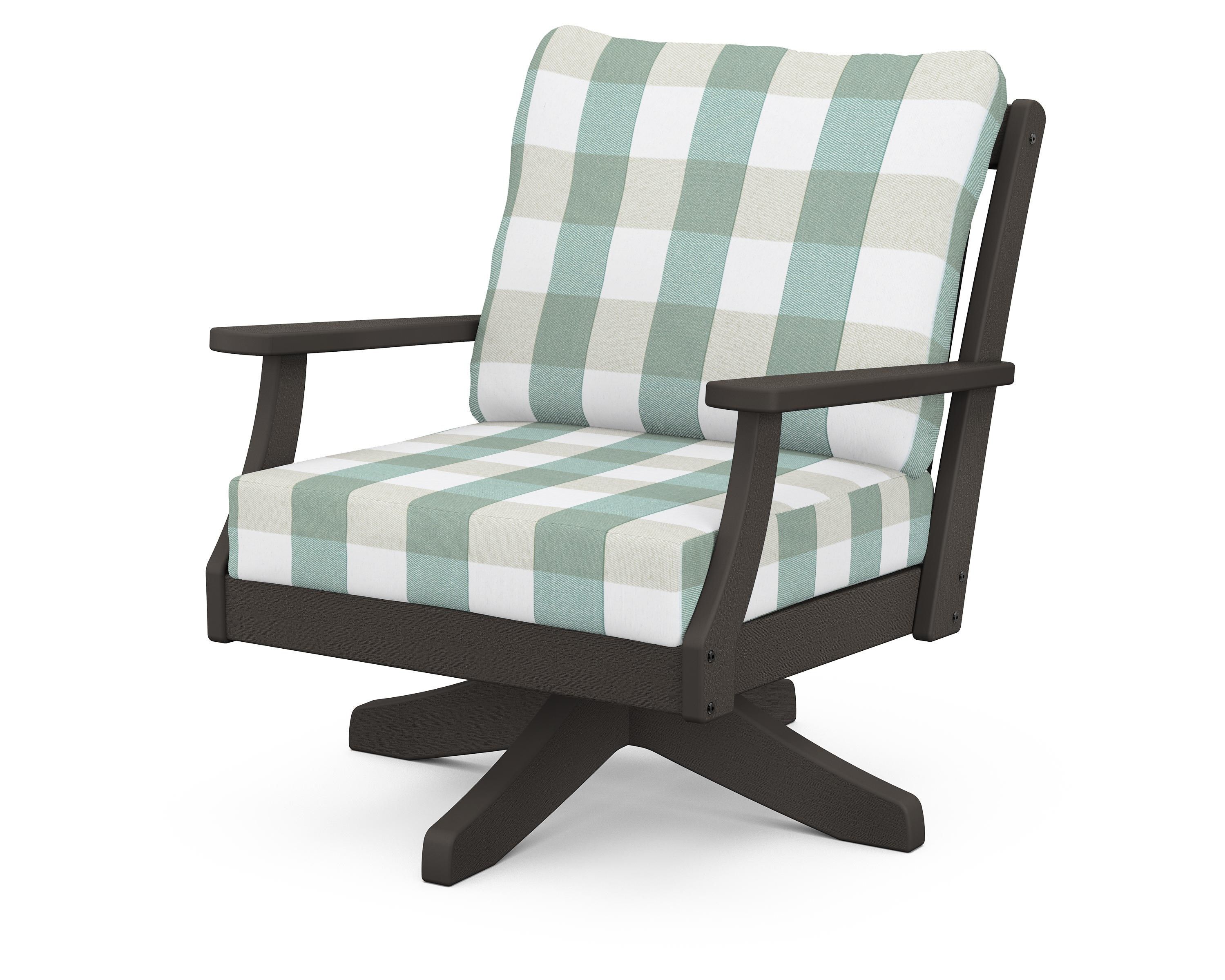 POLYWOOD® Braxton Deep Seating Swivel Chair in Vintage Coffee / Buffalo Plaid Glacier Spa