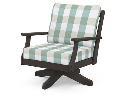 POLYWOOD® Braxton Deep Seating Swivel Chair in Vintage Coffee / Buffalo Plaid Glacier Spa