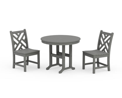 POLYWOOD® Chippendale Side Chair 3-Piece Round Dining Set in Slate Grey
