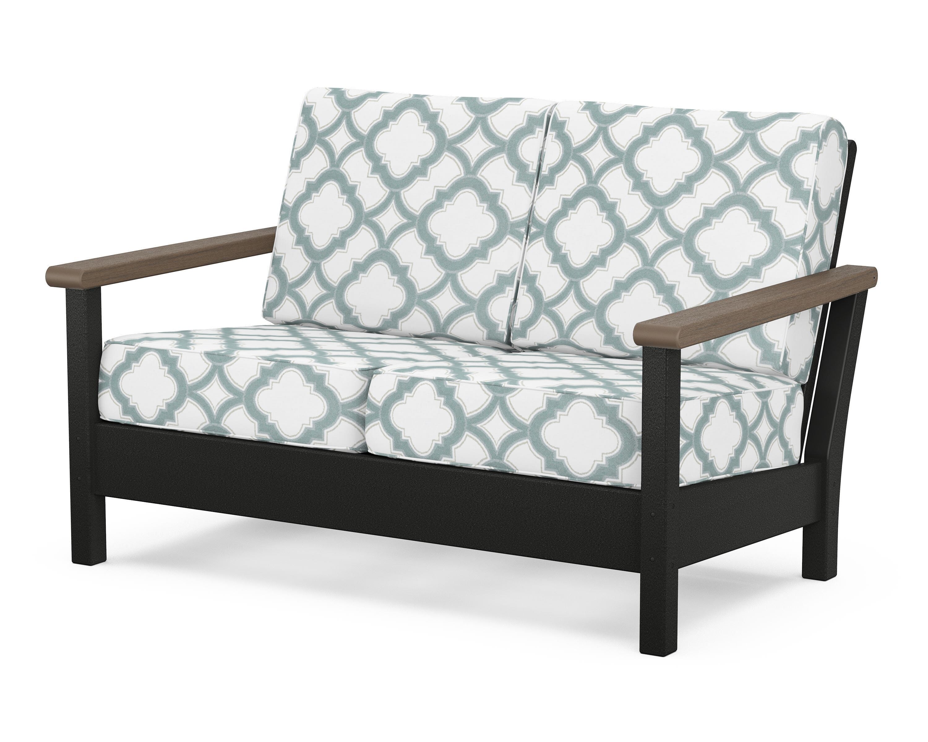 POLYWOOD® Harbour Deep Seating Loveseat in Black / Kona / Trellis Glacier Spa