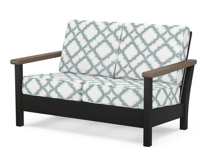 POLYWOOD® Harbour Deep Seating Loveseat in Black / Kona / Trellis Glacier Spa