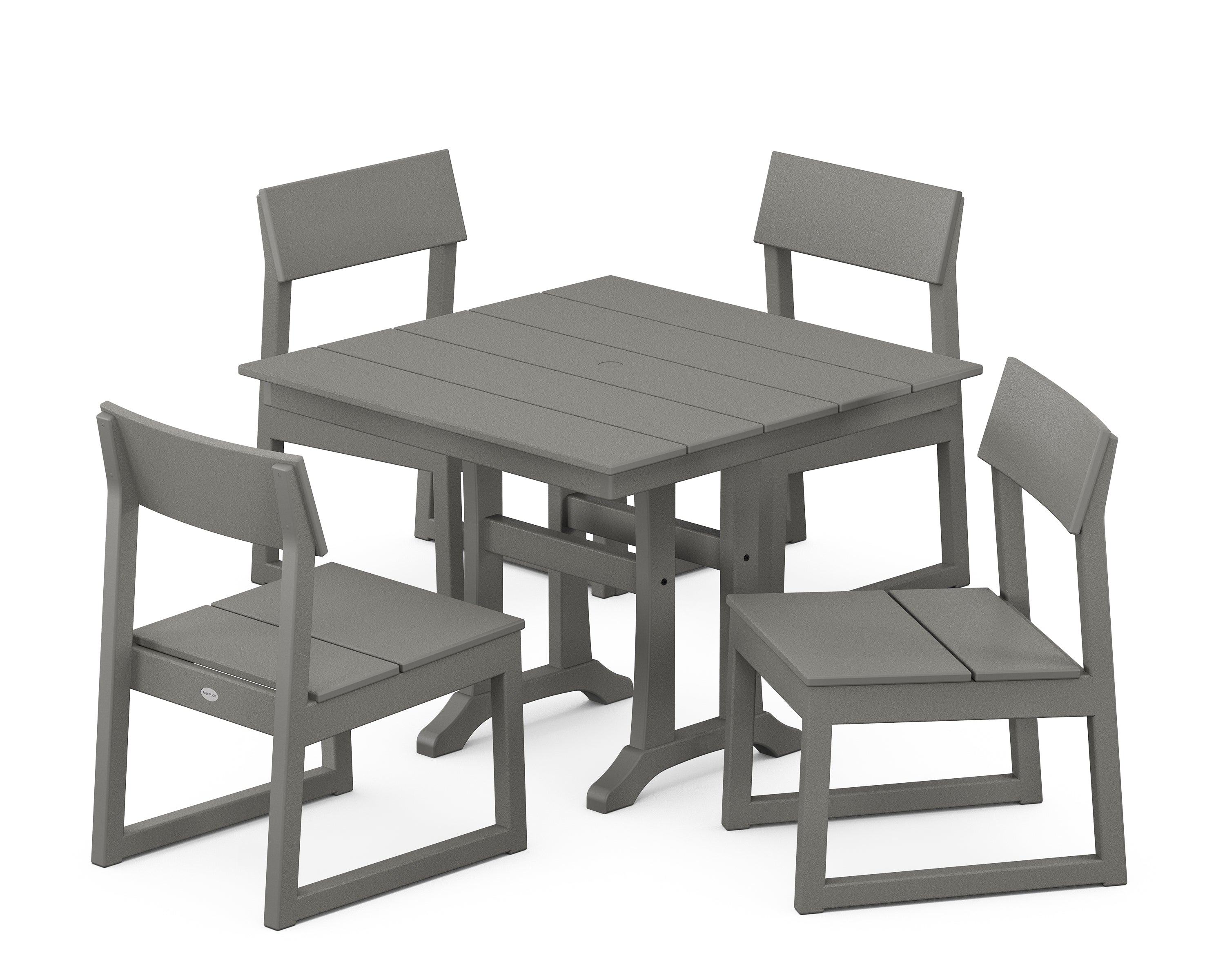 POLYWOOD® EDGE 5-Piece Farmhouse Trestle Side Chair Dining Set in Slate Grey