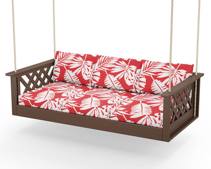 Country Living Wovendale Daybed Swing in Mahogany / Leaf Crimson