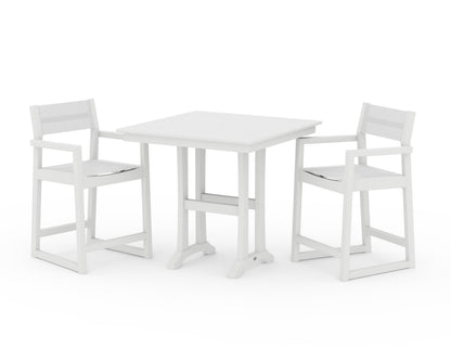 POLYWOOD® EDGE Sling Arm Chair 3-Piece Farmhouse Counter Set with Trestle Legs in White / White Sling