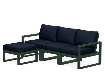 POLYWOOD® EDGE 4-Piece Modular Deep Seating Set with Ottoman in Green / Marine Indigo