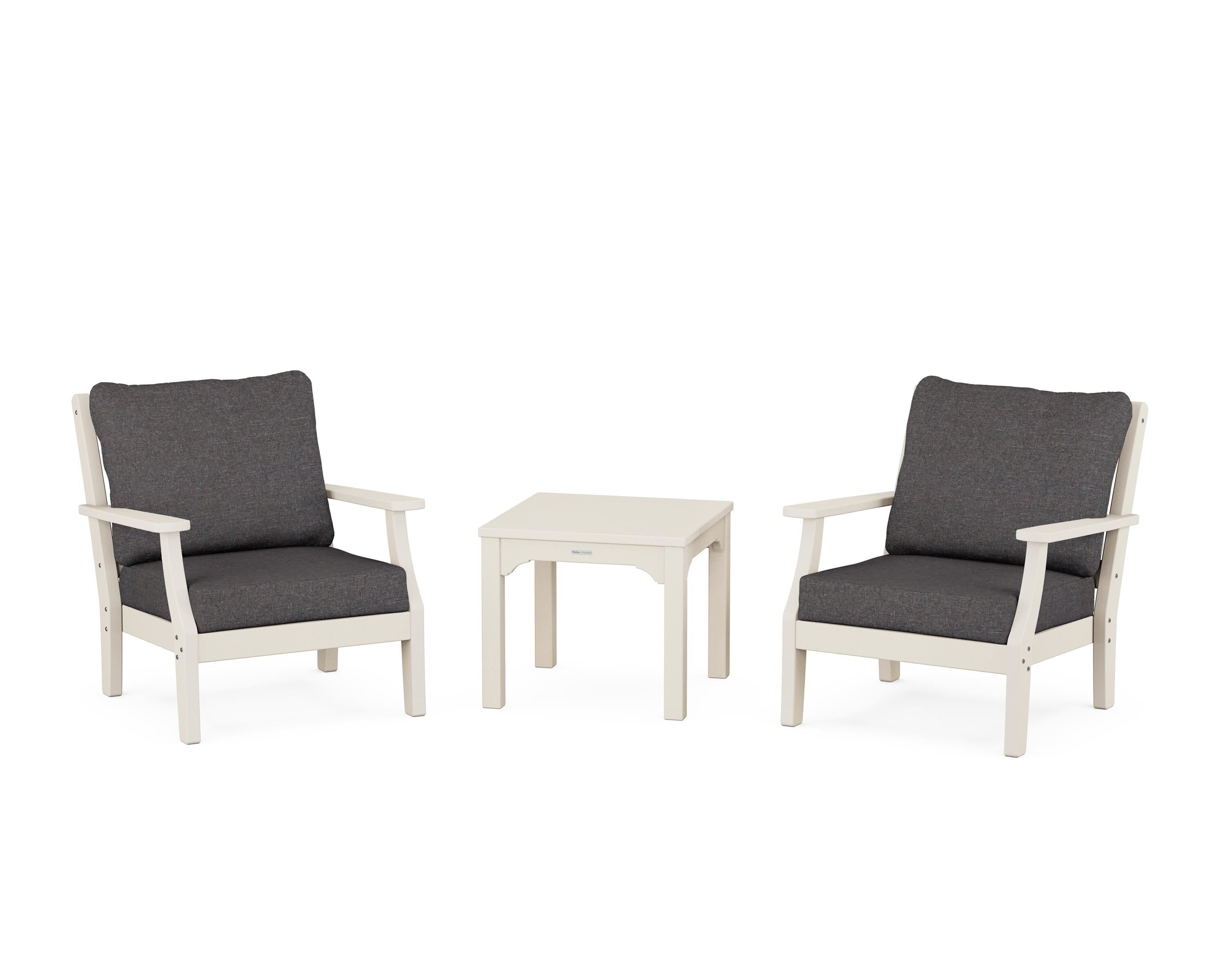 Martha Stewart by POLYWOOD® Chinoiserie 3-Piece Deep Seating Set in Sand / Ash Charcoal