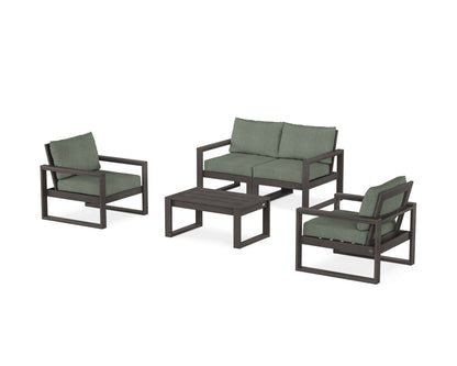 POLYWOOD® EDGE Sectional 4-Piece Deep Seating Set with Loveseat in Vintage Coffee / Cast Sage