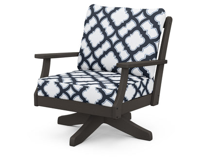 POLYWOOD® Braxton Deep Seating Swivel Chair in Vintage Coffee / Trellis Marine Indigo