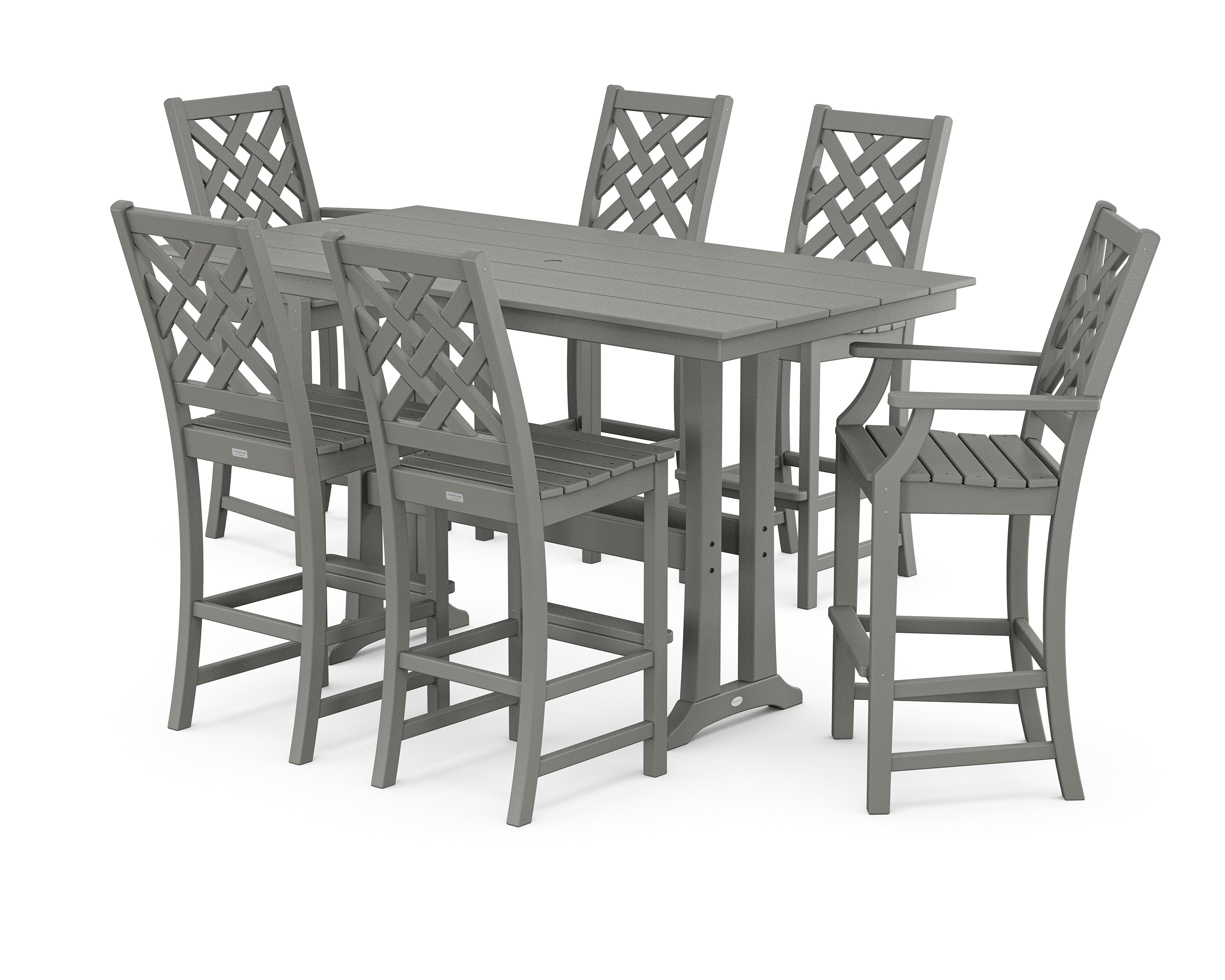 Country Living Wovendale 7-Piece Farmhouse Bar Set with Trestle Legs in Slate Grey