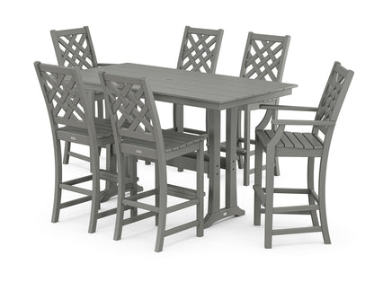 Country Living Wovendale 7-Piece Farmhouse Bar Set with Trestle Legs in Slate Grey
