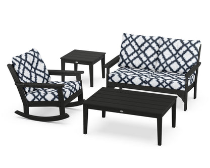 POLYWOOD® Vineyard 4-Piece Deep Seating Rocker Set in Black / Trellis Marine Indigo