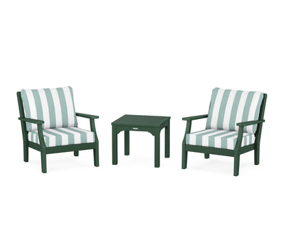 Martha Stewart by POLYWOOD® Chinoiserie 3-Piece Deep Seating Set in Green / Cabana Stripe Glacier Spa