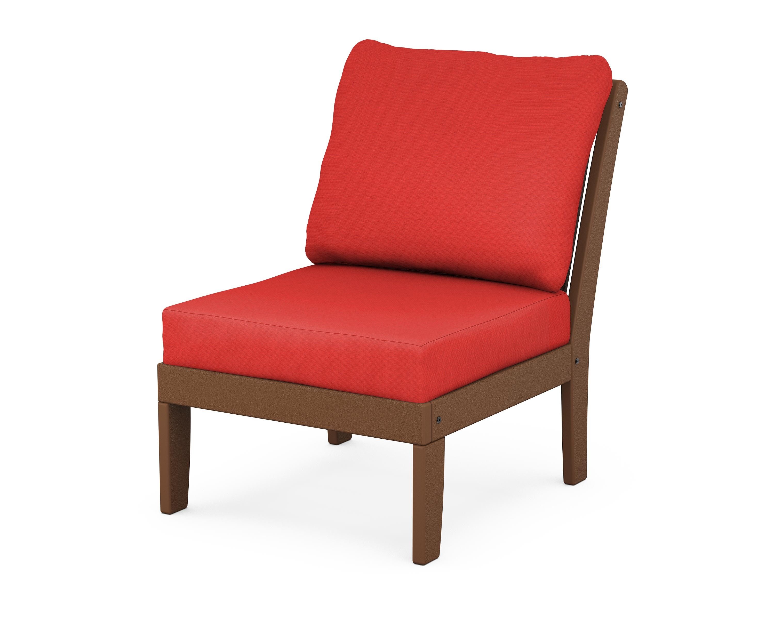 POLYWOOD® Braxton Modular Armless Chair in Teak / Crimson Linen