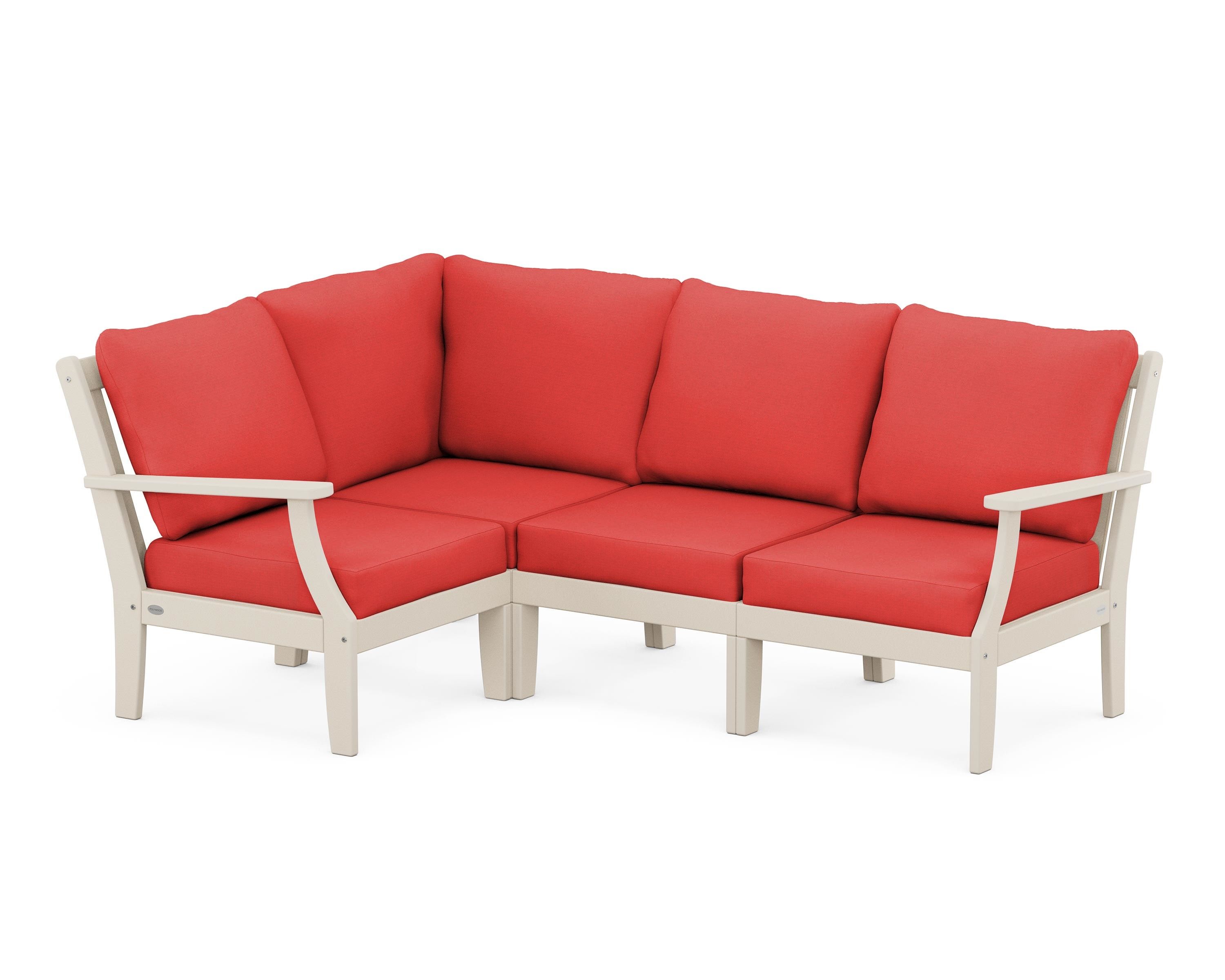 POLYWOOD® Braxton Modular 4-Piece Deep Seating Set in Sand / Crimson Linen
