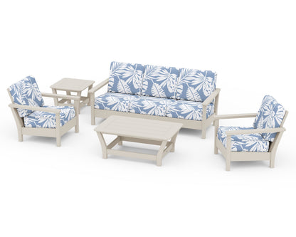 POLYWOOD® Harbour 5-Piece Deep Seating Set in Sand / Leaf Sky Blue