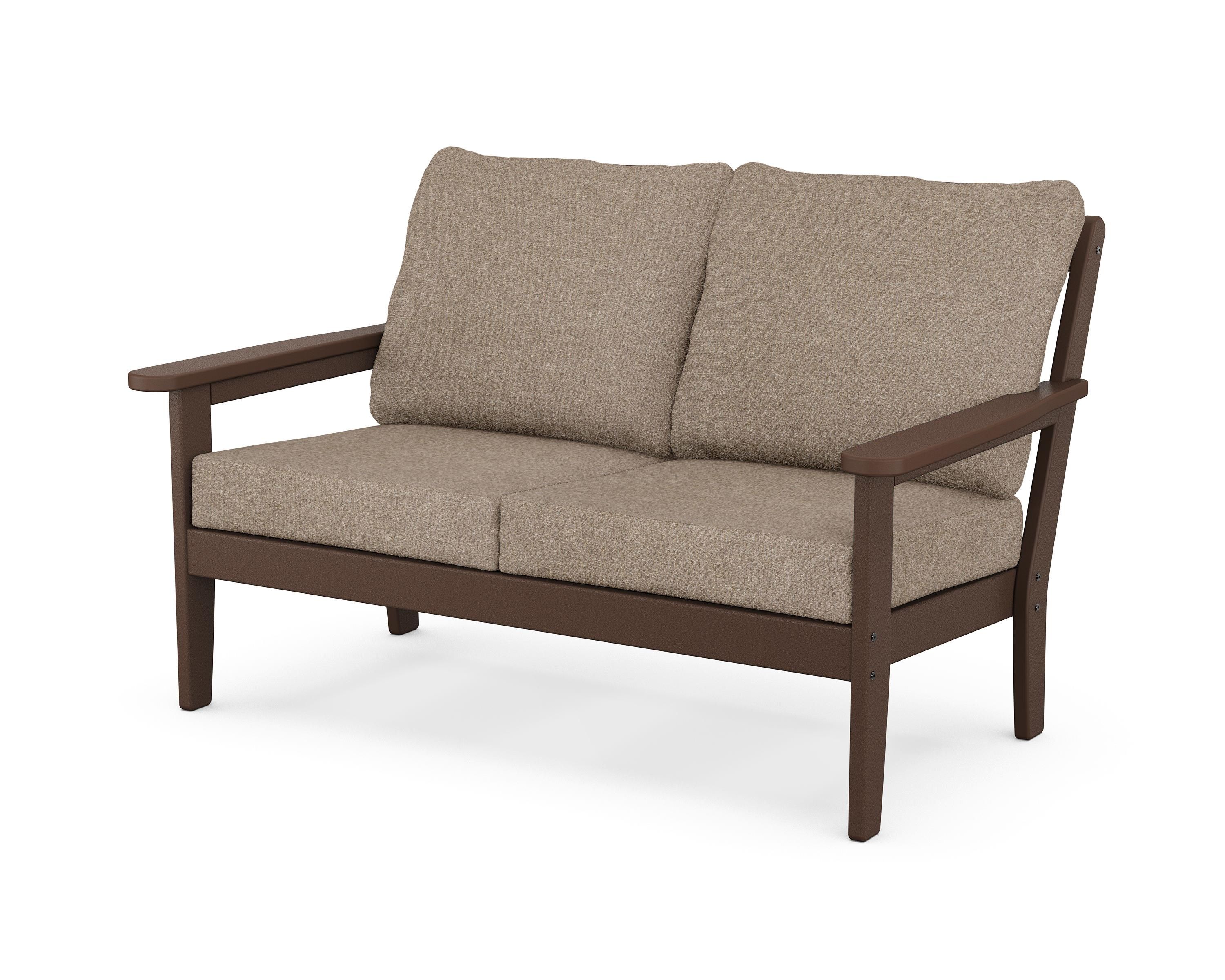 Country Living Cottage Deep Seating Loveseat in Mahogany / Spiced Burlap