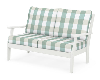 POLYWOOD® Braxton Deep Seating Loveseat in Vintage White / Buffalo Plaid Glacier Spa