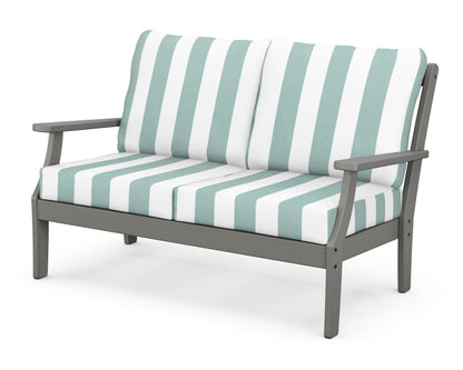 POLYWOOD® Braxton Deep Seating Loveseat in Slate Grey / Cabana Stripe Glacier Spa