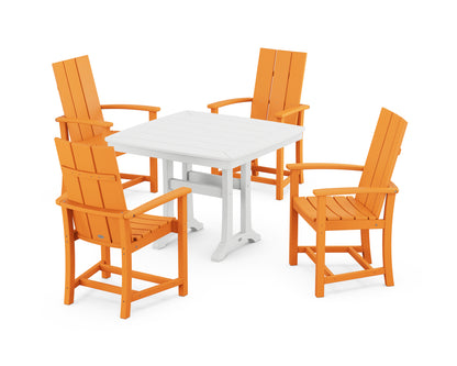 POLYWOOD® Modern Adirondack 5-Piece Dining Set with Trestle Legs in Tangerine / White
