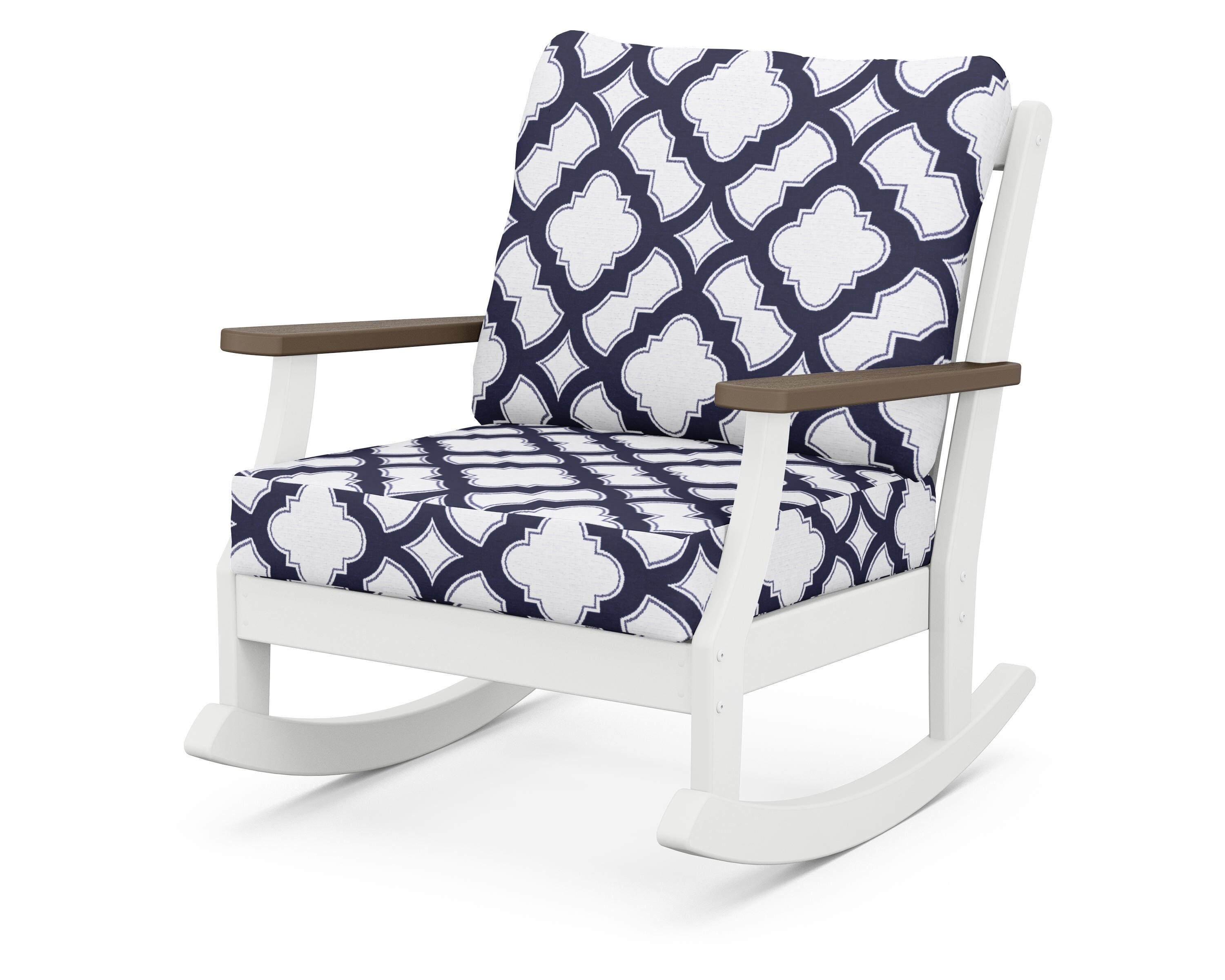 POLYWOOD® Braxton Deep Seating Rocking Chair in White / Kona / Trellis Navy