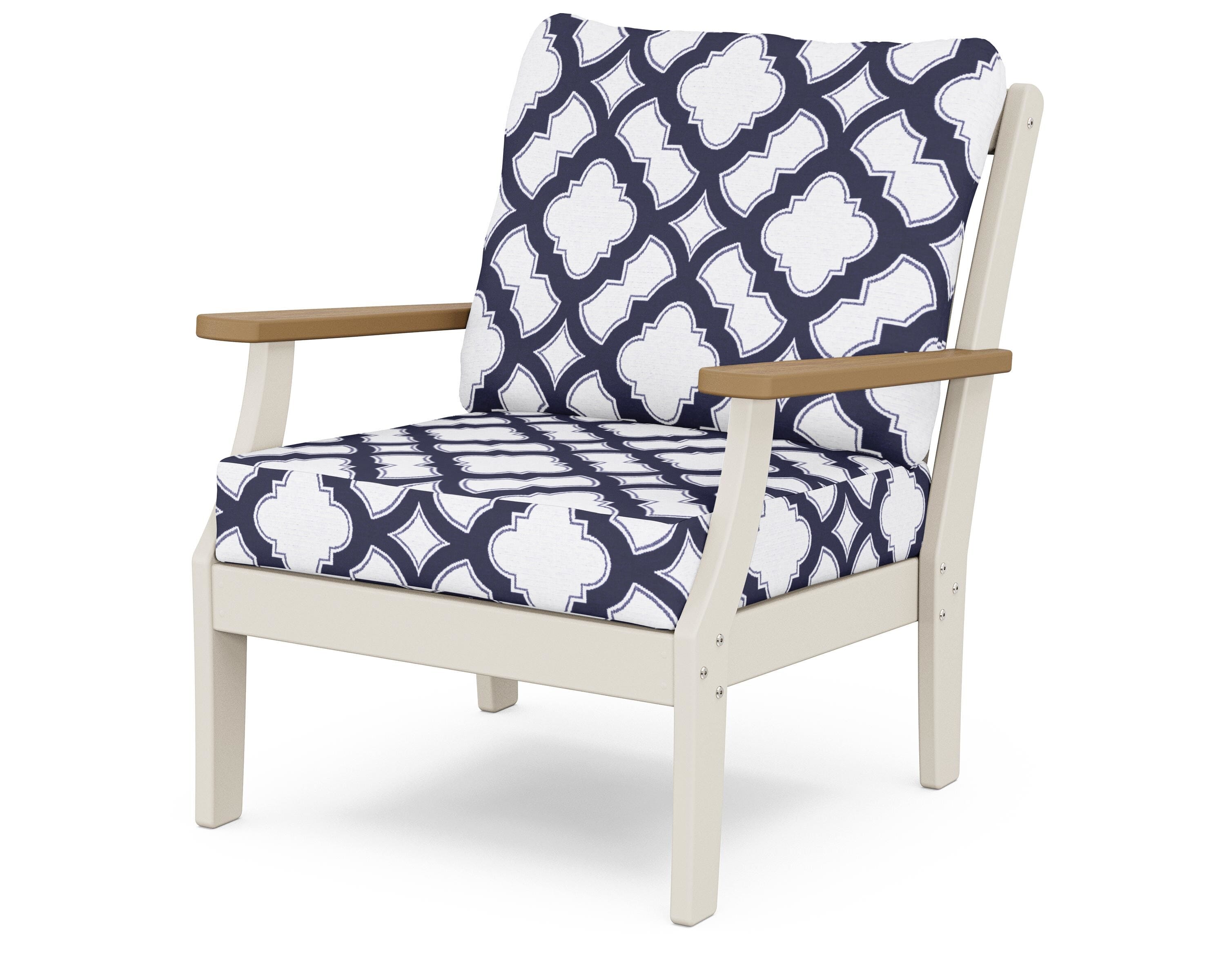 POLYWOOD® Braxton Deep Seating Chair in Sand / Natural / Trellis Navy