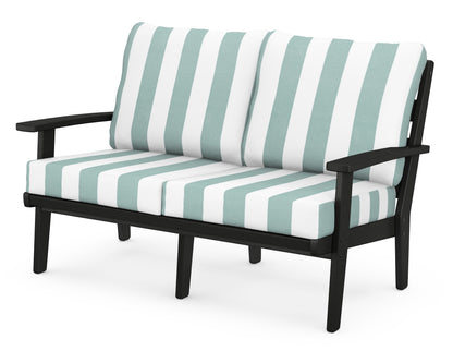 POLYWOOD® Grant Park Deep Seating Loveseat in Black / Cabana Stripe Glacier Spa