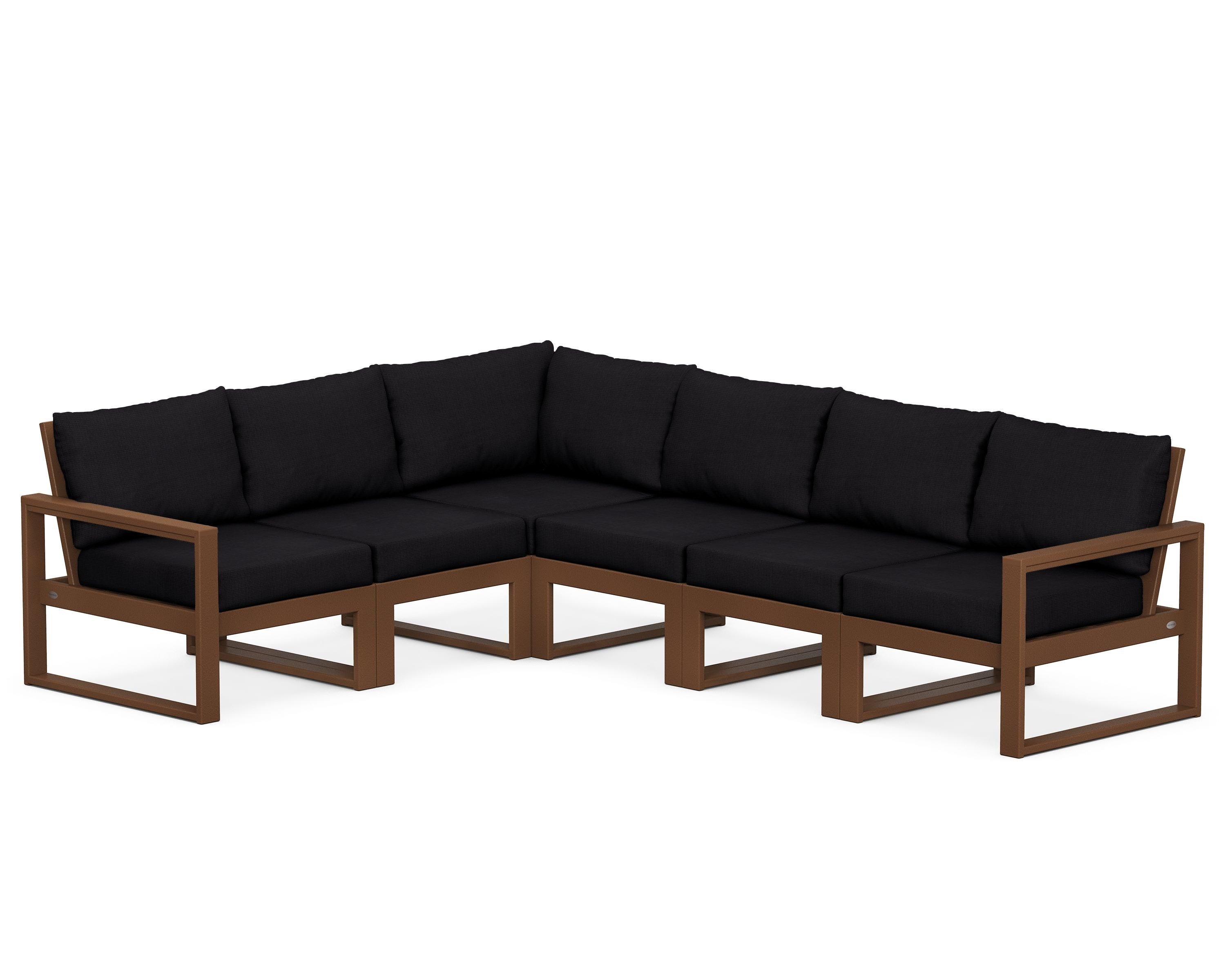 POLYWOOD® EDGE 6-Piece Modular Deep Seating Set in Teak / Midnight Linen