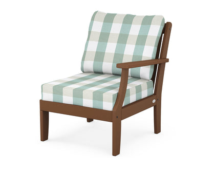 POLYWOOD® Braxton Modular Right Arm Chair in Teak / Buffalo Plaid Glacier Spa