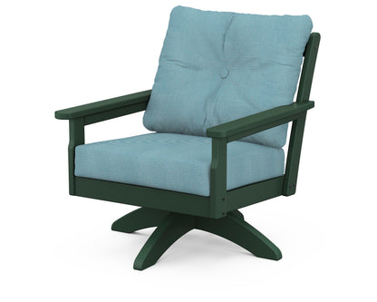 POLYWOOD® Vineyard Deep Seating Swivel Chair in Green / Lattice Sky Blue