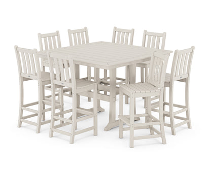 POLYWOOD® Traditional Garden 9-Piece Nautical Trestle Bar Set in Sand